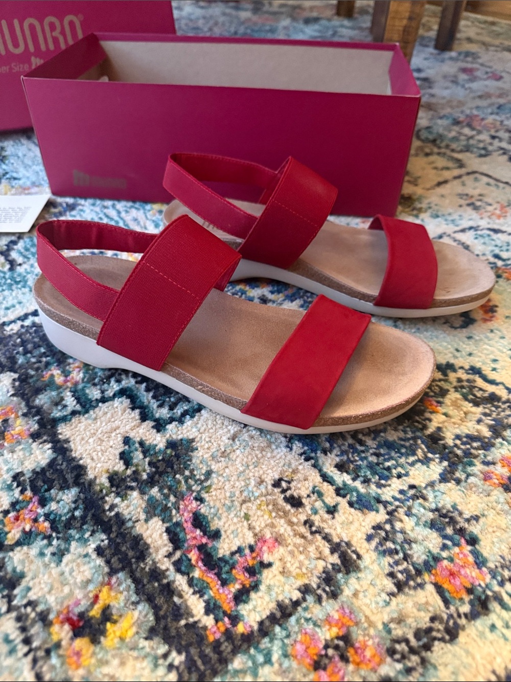 MUNRO Pisces Red Combo Leather Double-Strap Elastic Back Sandals 9M - Picture 3 of 9